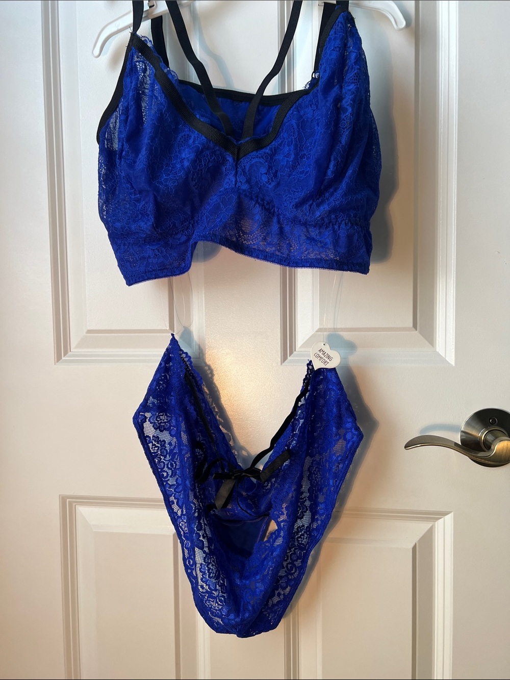 Lace Bralette and Bikini Set - Cobalt Blue No Size Tag tape measured Size 18”